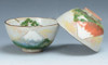 Pair Japanese Chawan Rice Bowl Kyo Kiyomizu yaki ware Blue Red Mt.Fuji Japan