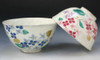 Pair Japanese Chawan Rice Bowl Kyo Kiyomizu yaki ware Hydrangea Blue Red Japan