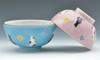 Pair Japanese Chawan Rice Bowl Kyo Kiyomizu yaki ware Kochi Cats motif Japan