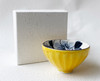 Kyo Kiyomizu yaki ware Japanese Sake cup Guinomi Hana Kochi Bright Yellow Japan