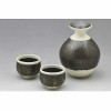 Kyo Kiyomizu yaki ware Japanese Sake cup and Bottle set Line pattern Japan