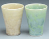 Pair Kyo Kiyomizu yaki Japanese Beer Tea cup CrystalFlower Green Brown Japan
