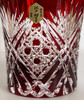 Edo Kiriko Japanese Whiskey Rock Glass Shochu Octagon Kagome pattern Red Japan