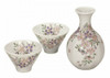 Kutani yaki ware Japanese Sake bottle and cup set Cherry Blossom Tomoko Japan
