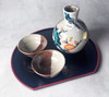 Kutani yaki ware Japanese Sake bottle and cup setRed and White Plum Shoryu Japan