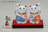 Pair Maneki neko Kutani yaki ware Japanese lucky cat Flower Hana zukushi Japan