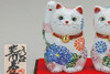 Pair Maneki neko Kutani yaki ware Japanese lucky cat Flower Hana zukushi Japan