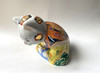 Kutani yaki ware Japanese lucky cat Ojigi Neko Fukusuke Mori w/Mat