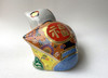 Kutani yaki ware Japanese lucky cat Ojigi Neko Fukusuke Mori w/Mat