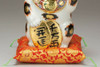 Maneki neko Kutani yaki ware Japanese lucky cat Gold Calico 25.5cm w/Mat