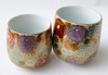 Pair Yunomi Kutani yaki ware Japanese green tea cup Lid Hanazume Flower Japan
