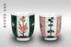 Pair Yunomi Kutani yaki ware Japanese green tea cup Sho chiku bai pattern Japan