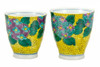Pair Yunomi Kutani yaki ware Japanese green tea cup Ajisai Hydrangea Japan