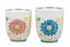 Pair Yunomi Kutani yaki ware Japanese green tea cup Hana hana Flower Japan