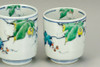 Pair Yunomi Kutani yaki ware Japanese green tea cup Wild grape Watobo Kiln Japan