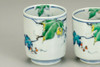 Pair Yunomi Kutani yaki ware Japanese green tea cup Wild grape Watobo Kiln Japan