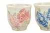 Pair Yunomi Kutani yaki ware Japanese green tea cup Blue Pink Flower Shiho Japan