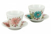 Pair Kutani yaki ware Japanese Ceramic Tumbler Beer Sake cup saucer Yu kiln Hana