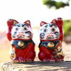 Pair Kutani yaki porcelain Maneki neko Japanese lucky cat Daruma darma Japan