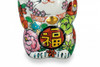 Maneki neko Kutani yaki porcelain Japanese Lucky cat Hanazume Flower art Japan
