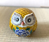 Fukuro Kutani yaki porcelain Japanese Owl Ornaments Yellow GLaze Botan Nukagawa