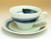 Arita yaki ware Japanese Coffee Cup and Saucer Blue Brush Mark Hakeme Handcraft