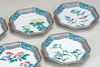 Kutani yaki ware Japanese Plate Dish set of 5 5 Flowering plant 6.5' 20cm