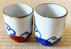 Pair Arita yaki Porcelain Yunomi Japanese Green Tea Cup RedBlue Mt.Fuji paint