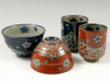 Arita yaki ware Rice bowl Tea cup Yunomi Chawan set Dami Tako Karakusa Blue Red