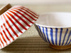 Arita yaki ware Rice bowl Tea cup Yunomi Chawan set Kohiki Stripe Blue Red Japan