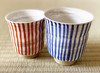 Arita yaki ware Rice bowl Tea cup Yunomi Chawan set Kohiki Stripe Blue Red Japan