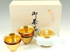 Arita yaki Porcelain Warp Sencha Yunomi Kyusu Tea Pot Cup Kinsai Gold 6set