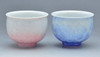Pair Yunomi Sencha Kyo Kiyomizu yaki Japan Green tea cup Crystal flower Blue Red