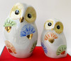Pair Fukuro Kutani yaki porcelain Japanese Owl Ornaments White Mori Art 6’ Japan