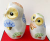 Pair Fukuro Kutani yaki porcelain Japanese Owl Ornaments White Mori Art 6’ Japan