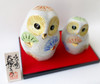 Pair Fukuro Kutani yaki porcelain Japanese Owl Ornaments White Mori Art 6’ Japan