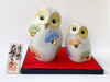 Pair Fukuro Kutani yaki porcelain Japanese Owl Ornaments White Mori Art 6’ Japan