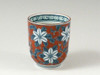 Pair Arita yaki Porcelain Yunomi Japanese Green Tea Cup Green Red Dami Clematis