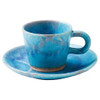 Shigaraki yaki ware Japanese pottery cuffee cup saucer Tsuyukusa Blue