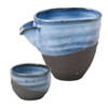 Shigaraki yaki ware Japanese pottery Sake cup Pot set of 3 Katakuchi Deep Blue
