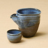 Shigaraki yaki ware Japanese pottery Sake cup Pot set of 3 Katakuchi Deep Blue