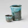 Shigaraki yaki ware Japanese pottery Sake cup Pot set of 3 Katakuchi Blue Green