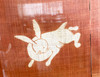 Kyoto Japanese Door Curtain Tapestry Handpaint Linen Rabbit and wave Noh motif