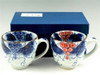 Pair Arita yaki ware Japanese Coffee Mug cup Grape Blue Red handpaint Japan