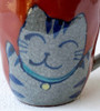 Pair Arita yaki ware Japanese Coffee Mug cup Banzai Cat Neko Red Blue Japan