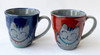 Pair Arita yaki ware Japanese Coffee Mug cup Banzai Cat Neko Red Blue Japan