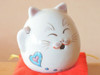Kutani yaki Roly poly Maneki Neko Okiagari koboshi Heart  Lucky cat Japan