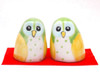 Pair Kutani yaki porcelain Fukuro Japanese Owl doll 2.0inch Yellow Green glaze