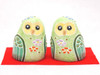Pair Kutani yaki porcelain Fukuro Japanese Owl doll 2.0inch Pastel Green Mori