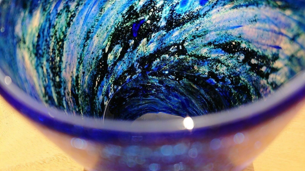 RUKU RUKU♪ シーグラスアート Japanese Ryukyu glass Beer rock tumbler Blue sea Genkichi Genga